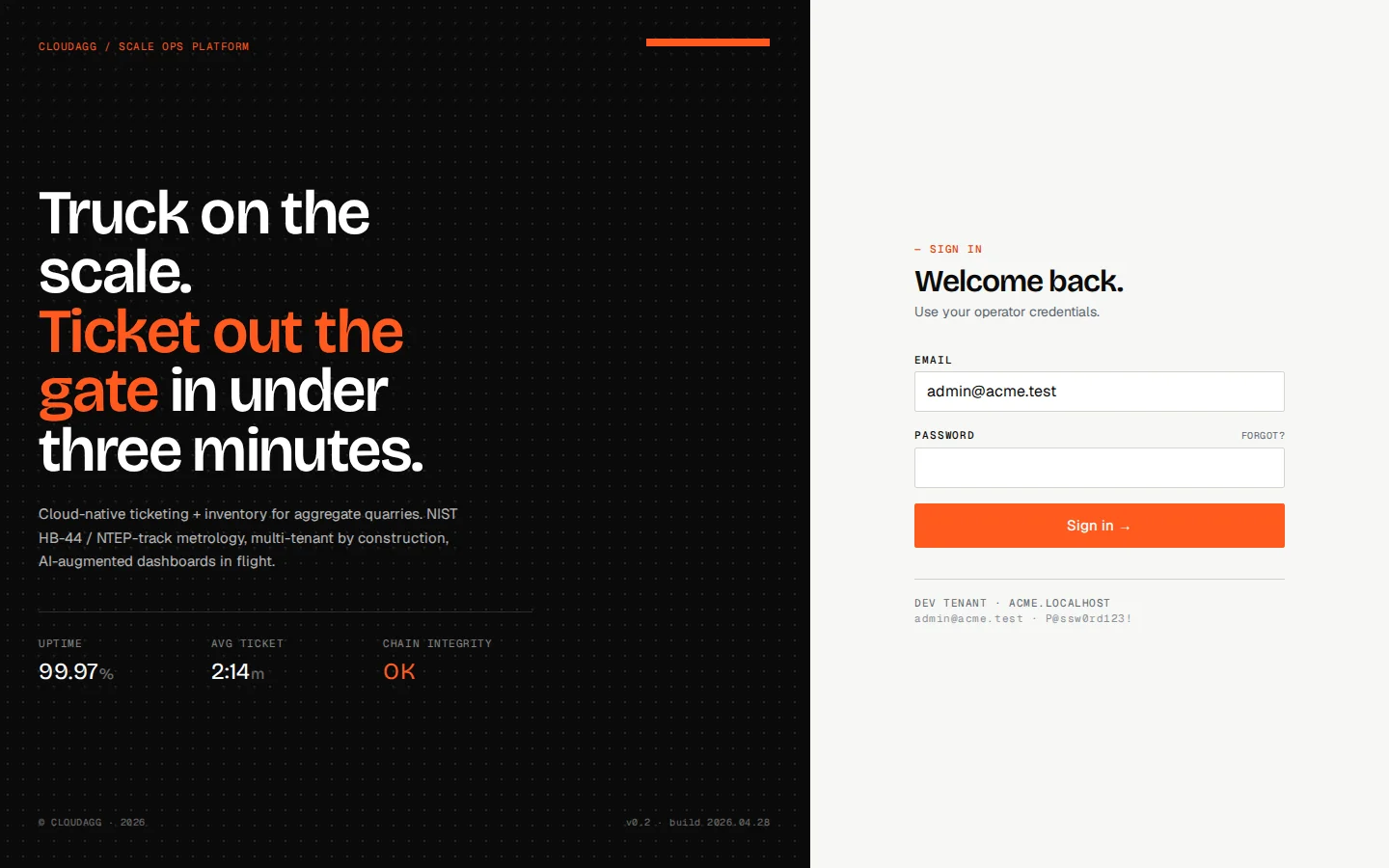 CloudAgg sign-in page