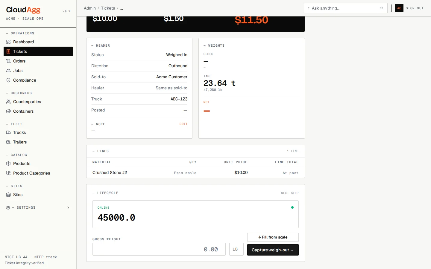 Weigh-out screen with net calculation