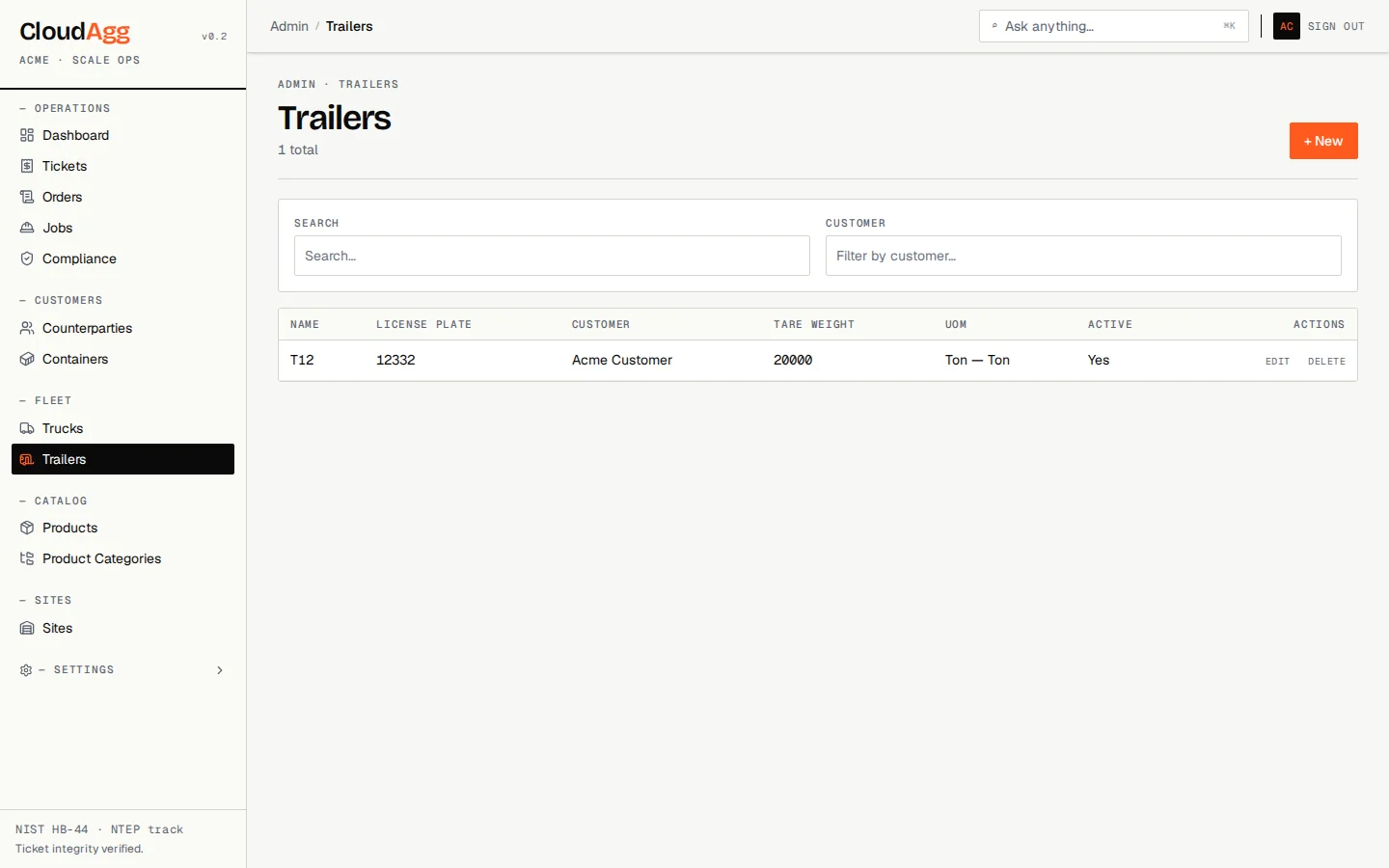 Trailer fleet admin page