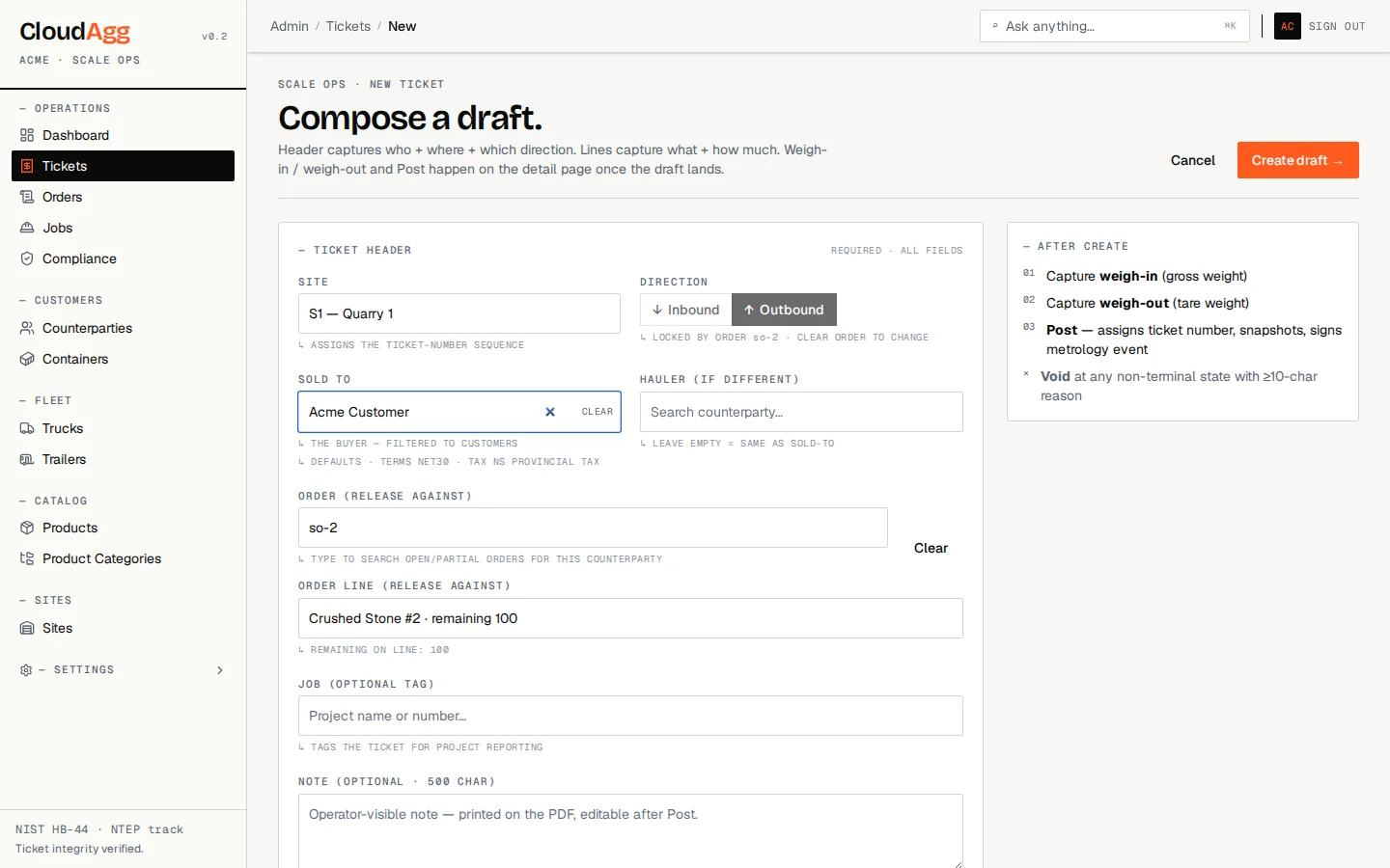 Compose a new ticket draft